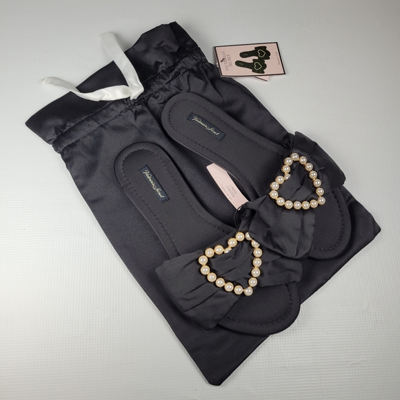 NWT Victoria's Secret Embellished Satin Bow Slide Pearl-Heart Slippers M 8-8.5 - Picture 4 of 10